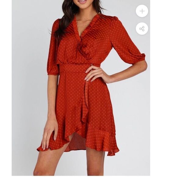 Honey Punch Mariposa Monochromatic Polka Dot Print rust Wrap dress size XS. - Picture 1 of 8